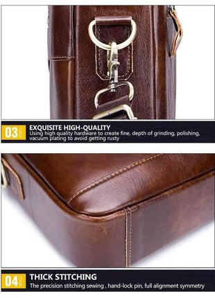 Мужской деловой портфель  из натуральной кожи, повседневная сумка через плечо в стиле ретро5 фото