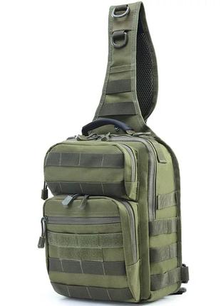 Нагрудная сумка с быстрым сбросом мужская тактическая сумка на много отделений многофункциональная. зеленая