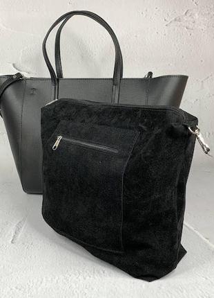 Сумка жіноча чорна натуральна шкіра, чорна жіноча сумка портофіно6 фото