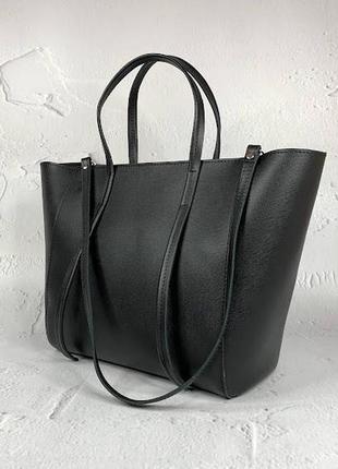Сумка жіноча чорна натуральна шкіра, чорна жіноча сумка портофіно1 фото