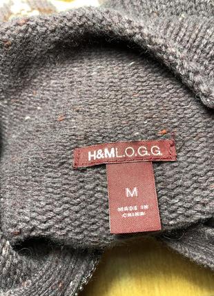 H&amp;m вовняний светр кардиган на блискавці бордовий з візерунком етно-бохо вінтаж5 фото