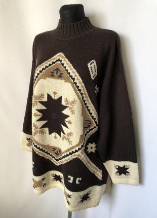 Винтаж свитер с орнаментом коричневый узор jones шерсть2 фото