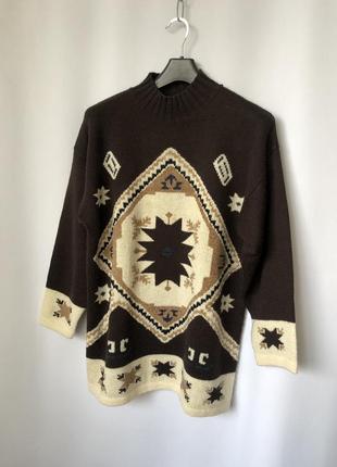 Винтаж свитер с орнаментом коричневый узор jones шерсть4 фото