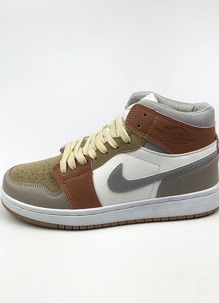 Кроссовки женские подростковые nike air jordan 1 mid beige white