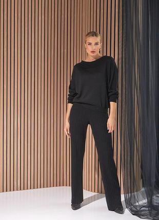 Женские вязанные брюки в рубчик черного цвета. модель 2490 trikobakh7 фото