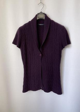 Фиолетовая кофта жилетка кардиган кашемир 100% с коротким рукавом6 фото