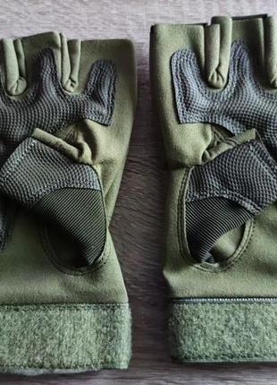 Тактичні рукавиці рукавички без пальців безпалі із захистом оливка хакі нові7 фото