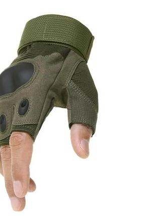 Тактичні рукавиці рукавички без пальців безпалі із захистом оливка хакі нові3 фото