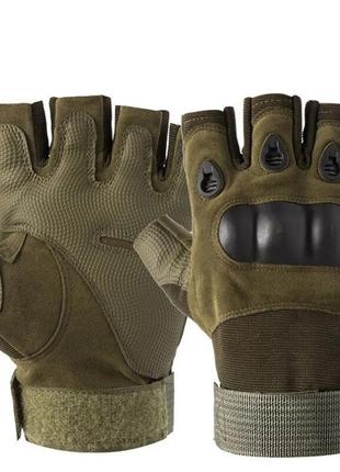 Тактичні рукавиці рукавички без пальців безпалі із захистом оливка хакі нові2 фото