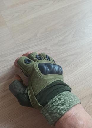 Тактичні рукавиці рукавички без пальців безпалі із захистом оливка хакі нові8 фото