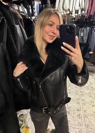 Дублянка 🖤чорна натуральна дублянка косуха шкіряна дублянка