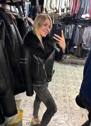 Дублянка 🖤чорна натуральна дублянка косуха шкіряна дублянка