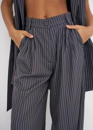 Трендові брюки палаццо трикотажні з кишенями у смужку вільного крою широкі з високою посадкою6 фото