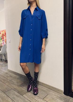 Ультрамариновое платье-рубашка длинная классический синий платье рубаха2 фото