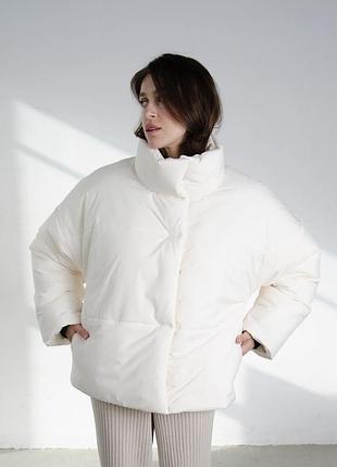 Женский зимний короткий пуховик куртка молочный укороченый xxs xs s m