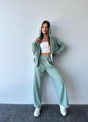 Жіночий спортивний костюм оверсайз на щодень тканина тепла ангора колір оливковий
