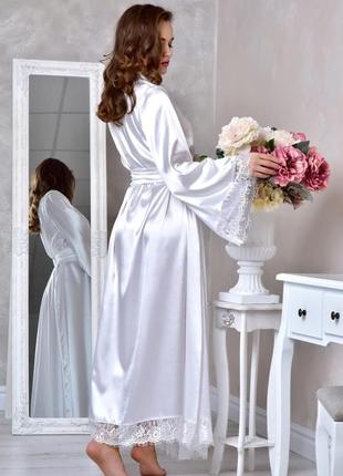 Довгий атласний халат для нареченої білий. розміри від xs до ххl5 фото