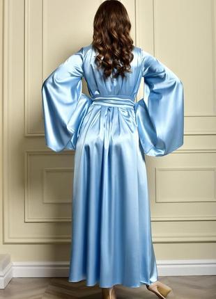Нежный женский халат кимоно голубой3 фото