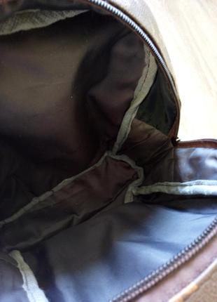 Коричневый бежевый кожаный мини рюкзак сумка через плечо9 фото