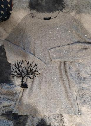 Светр свитер кофта блестки серый платье туника базовый3 фото