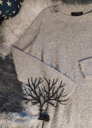 Светр свитер кофта блестки серый платье туника базовый1 фото