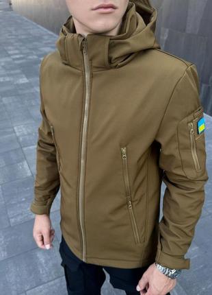 Куртка мужская softshell на флисе осенняя весенняя койот | ветровка тактическая демисезонная софтшелл motiv1 фото