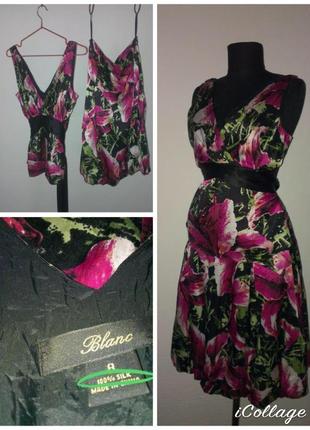 100% шёлк роскошное шёлковое платье костюм роскошный цветочный принт качество!!!