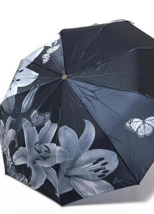 Жіноча атласна парасолька з сірими квітами2 фото