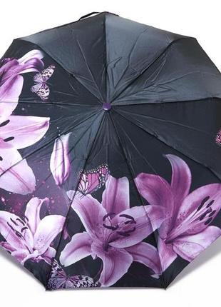 Жіноча атласна автоматична парасолька з фіолетовою квіткою2 фото