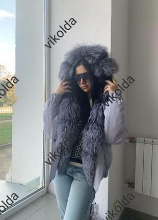 Женская зимняя куртка бомбер с мехом чернобурки с 42 ро 58 р