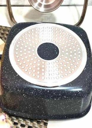 Набор квадратной посуды с гранитным антипригарным покрытием 14 предметов higher kitchen hk-317 черный2 фото