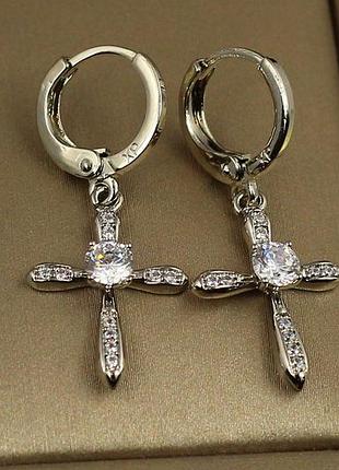 Серьги подвески xuping jewelry крестики крупный камень 3 см серебристые