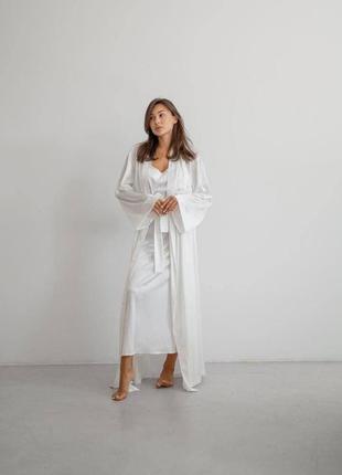 Легкая стильная домашняя одежда для женщин длинный халат anetta белого цвета ткань шелк армани норма и батал