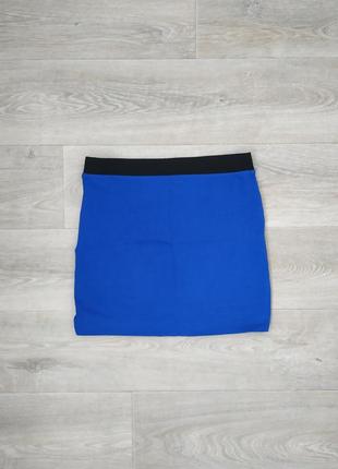 Трикотажная синяя мини юбка в обтяжку ostin