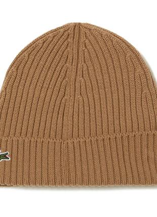 Lacoste brown ribbed wool beanie rb0001 00 z0w шапка оригінал унісекс шерстяна2 фото