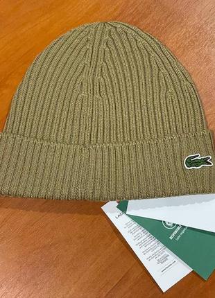 Lacoste brown ribbed wool beanie rb0001 00 z0w шапка оригінал унісекс шерстяна5 фото