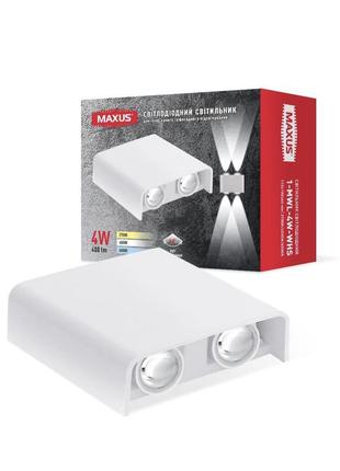 Светильник светодиодный настенный maxus mwl 4w 3cct ip65 wh square