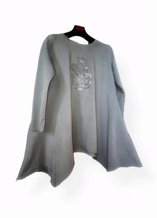 Італія. асиметричний джемпер туніка з паєтками блуза трикотажна оверсайз стрейч obsession котон бавовна з кишенями в бохо стилі
