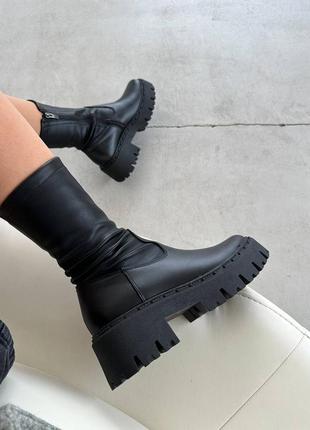 Трендові чорні жіночі челсі,черевики на високій підошві,осінні,зимові,шкіряні,шкіра осінь-зима5 фото