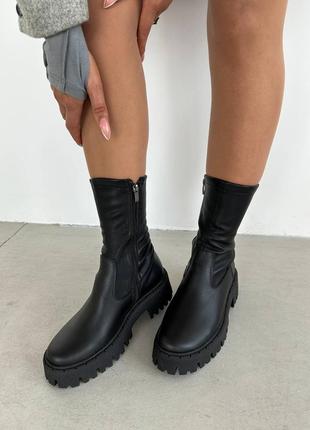 Трендовые черные женские челси, ботинки на высокой подошве, осенние, зимние, кожаные, кожаная осень-зима8 фото