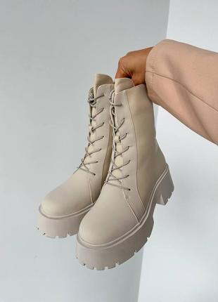 Стильові молочні жіночі черевики на високій підошві/платформі,екошкіра,жіноче взуття на зиму 2024