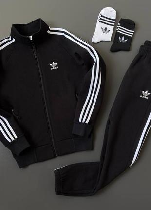 Спортивний костюм жіночий унісекс зимовий adidas чорний xs-3xl адідас флісовий теплий