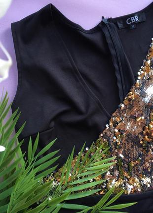 📀чёрное новогоднее платье золотистые пайетки/платье на один рукав с двойными пайетками 📀5 фото