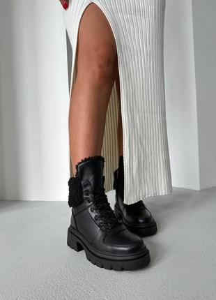 Стильні зимові чорні жіночі черевики,шкіряні,шкіра+хутро,зима,жіноче взуття на зиму 20248 фото