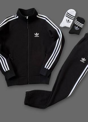 Спортивный костюм мужской зимний adidas черный xs-3xl теплый на флисе