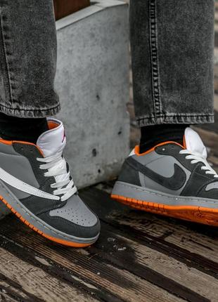 Мужские кроссовки nike air jordan 1 x travis scott low grey orange 41-456 фото