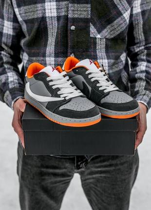 Мужские кроссовки nike air jordan 1 x travis scott low grey orange 41-455 фото