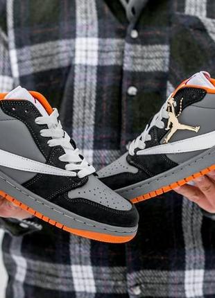 Мужские кроссовки nike air jordan 1 x travis scott low grey orange 41-453 фото