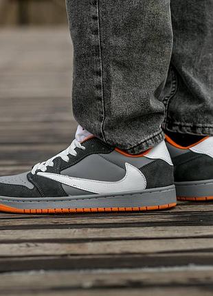 Мужские кроссовки nike air jordan 1 x travis scott low grey orange 41-45