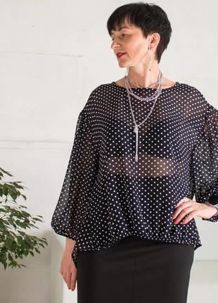 Женская шифоновая блуза в горошек.   размеры 48-567 фото